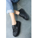 Black Leather Lace-Up Sneakers