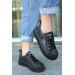 Black Leather Lace-Up Sneakers