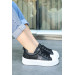 Black Skin White Sole Lace-Up Sneakers