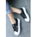 Black Skin White Sole Lace-Up Sneakers