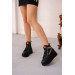 Black Skin Orange Detailed Lace Up Boots