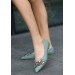 Mint Green Leather Chain Ballerina Shoes