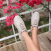 Beige Leather Lace-Up Sneakers