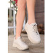 Beige Skin Lace-Up Sneakers