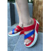 Red Leather Wedge Heel Slippers