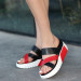 Black Red Leather Wedge Heel Slippers