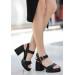 Black Leather Heeled Sandals