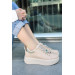 Nude Skin Stone Lace Up Sports Shoes