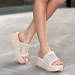 Beige Knitted Wedge Heel Slippers