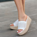 White Knitted Wedge Heel Slippers