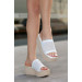 White Knitted Wedge Heel Slippers