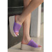 Lilac Knit Wedge Heel Slippers