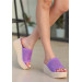 Lilac Knit Wedge Heel Slippers