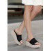 Black Knitted Wedge Heel Slippers