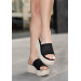 Black Knitted Wedge Heel Slippers