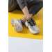 Beige Knit Lace-Up Sneakers