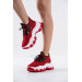 Red Knit Lace-Up Sneakers