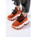 Orange Knit Lace-Up Sneakers