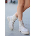 Beige Leather Lace-Up Boots