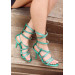 Green Blue Satin Heeled Shoes