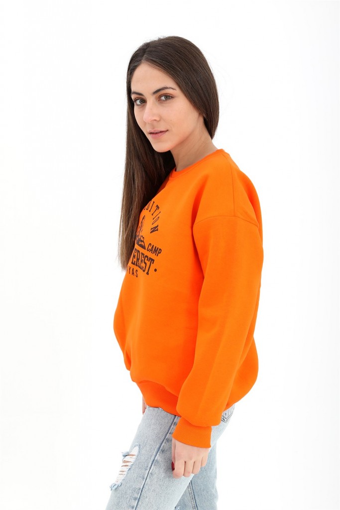 Hudhud - Women's Crew Neck Printed Sweat - Orange