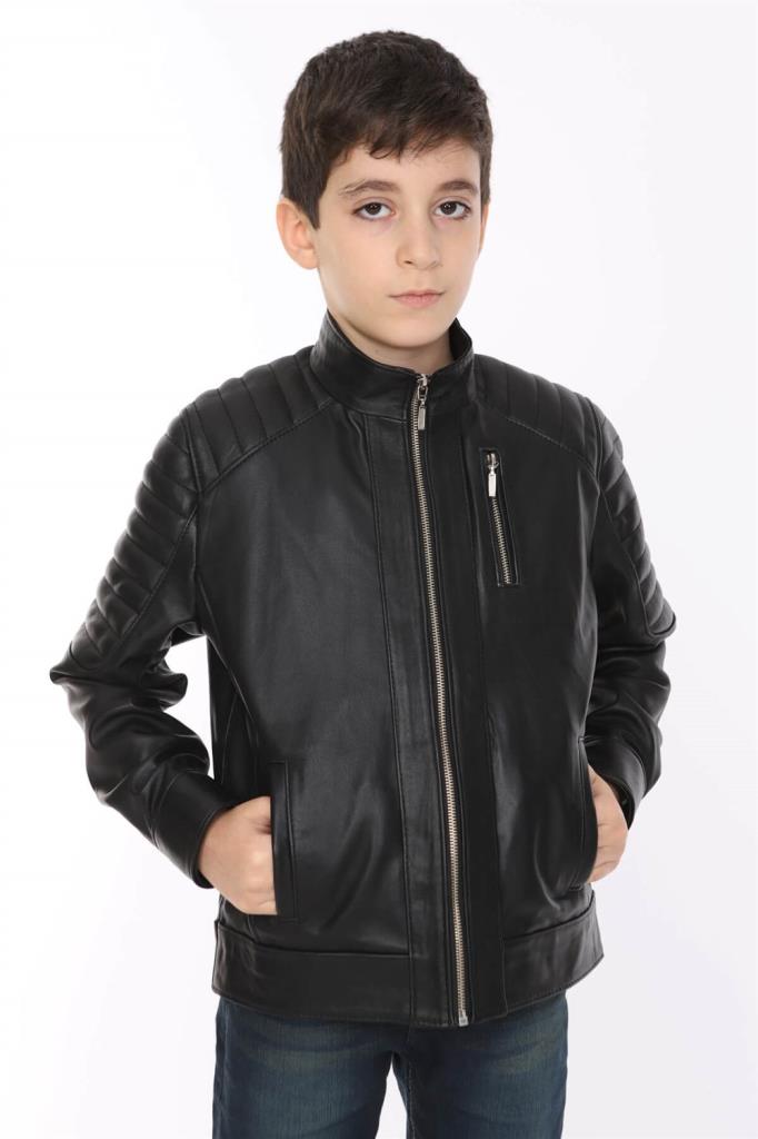 Hudhud - Boys' Black Leather Jacket With Zip