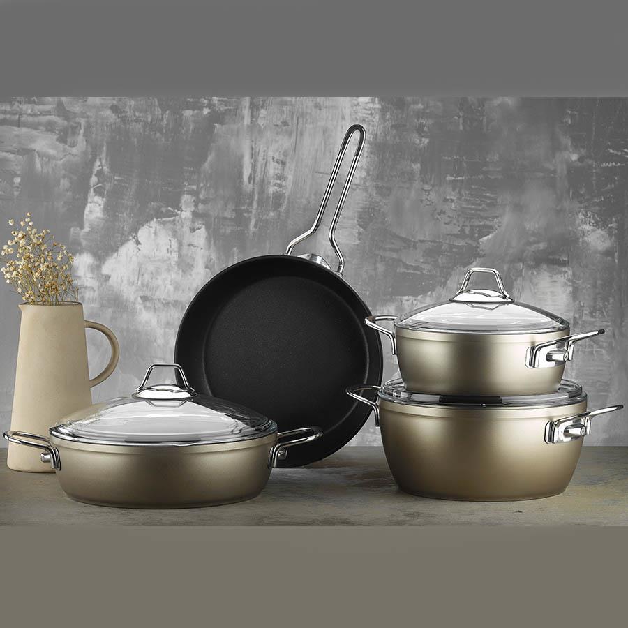 korkmaz Flora 8 Piece Cookware Set Black