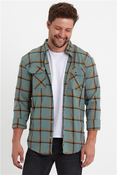 mint green plaid shirt