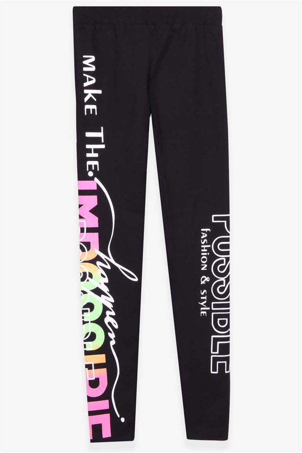 Hudhud - Girl's Tights With Text Print Black (8-14 Years)