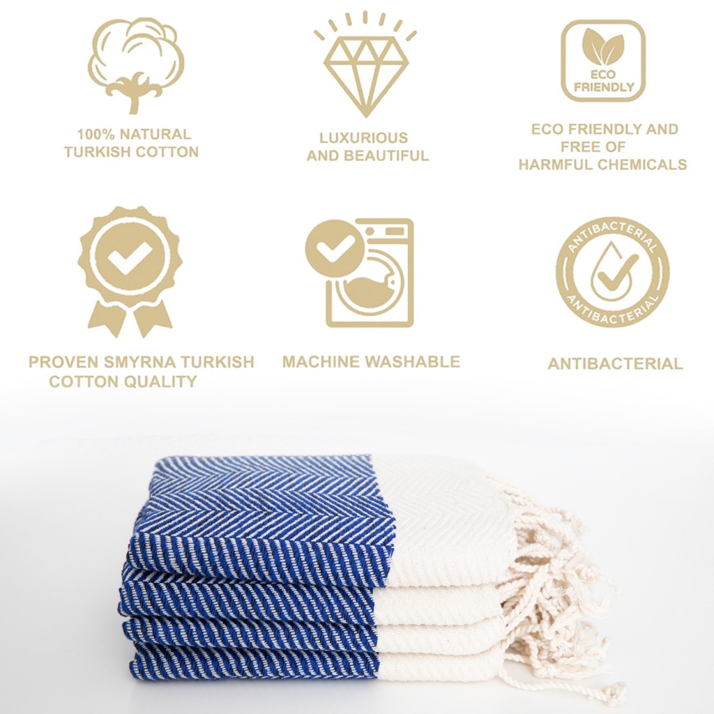 SMYRNA TURKISH COTTON Kitchen Dish Towels Herringbone Series Pack of 4 |  100% Cotton, 15x26 | Machine Washable Wash Cloths | Soft, Absorbent